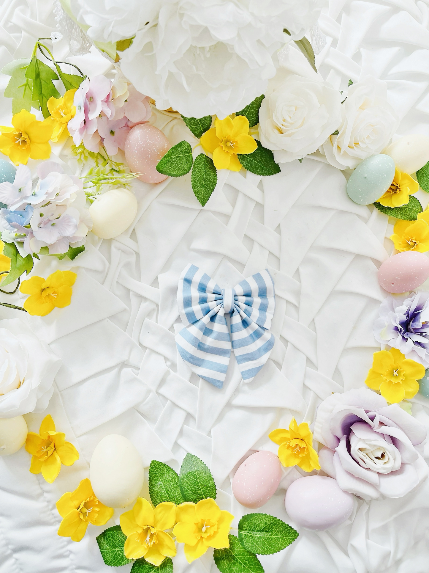 Hello Spring - Blue and White Stripe Bow