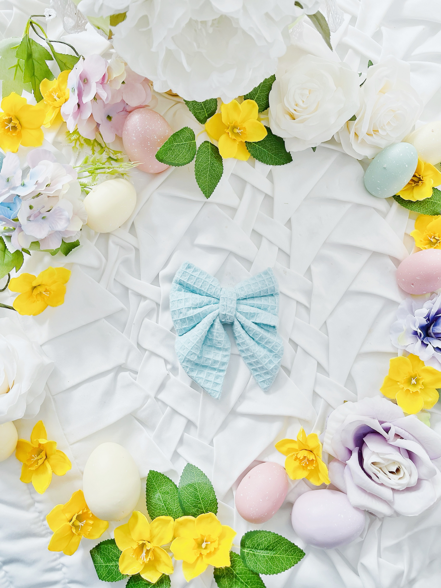 Hello Spring - Blue Waffle Bow