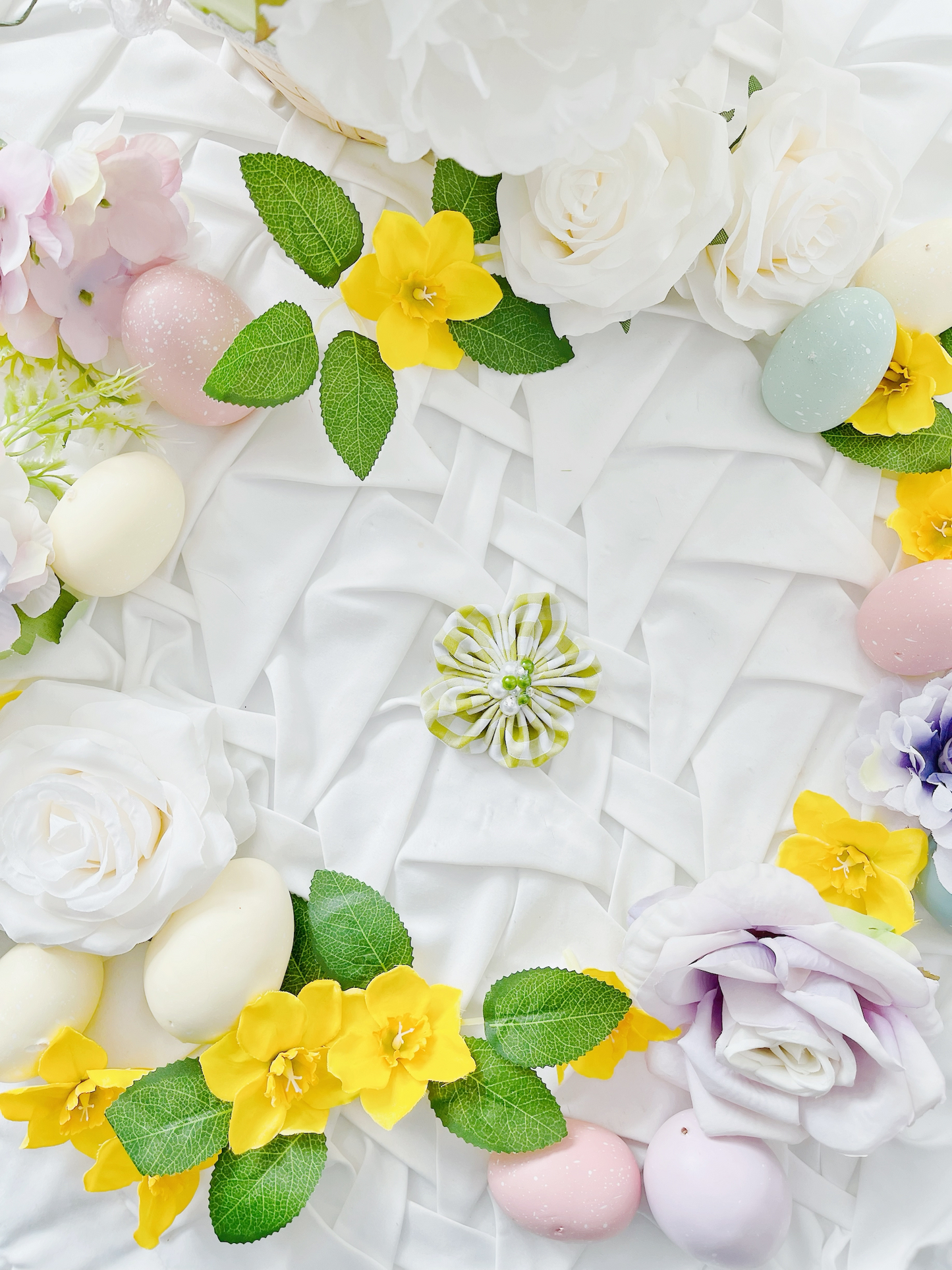 Hello Spring - Green Check Flower Bow