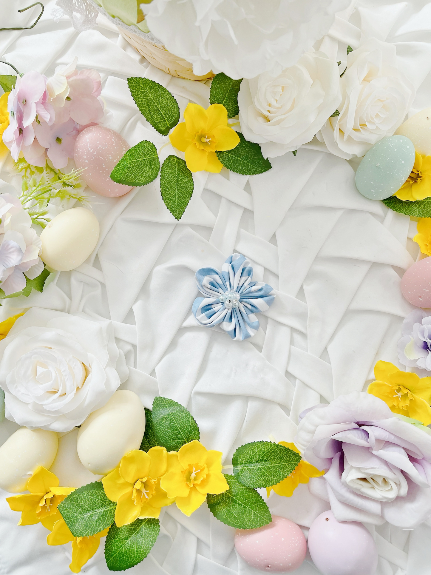 Hello Spring - Blue and White Stripe Flower Bow