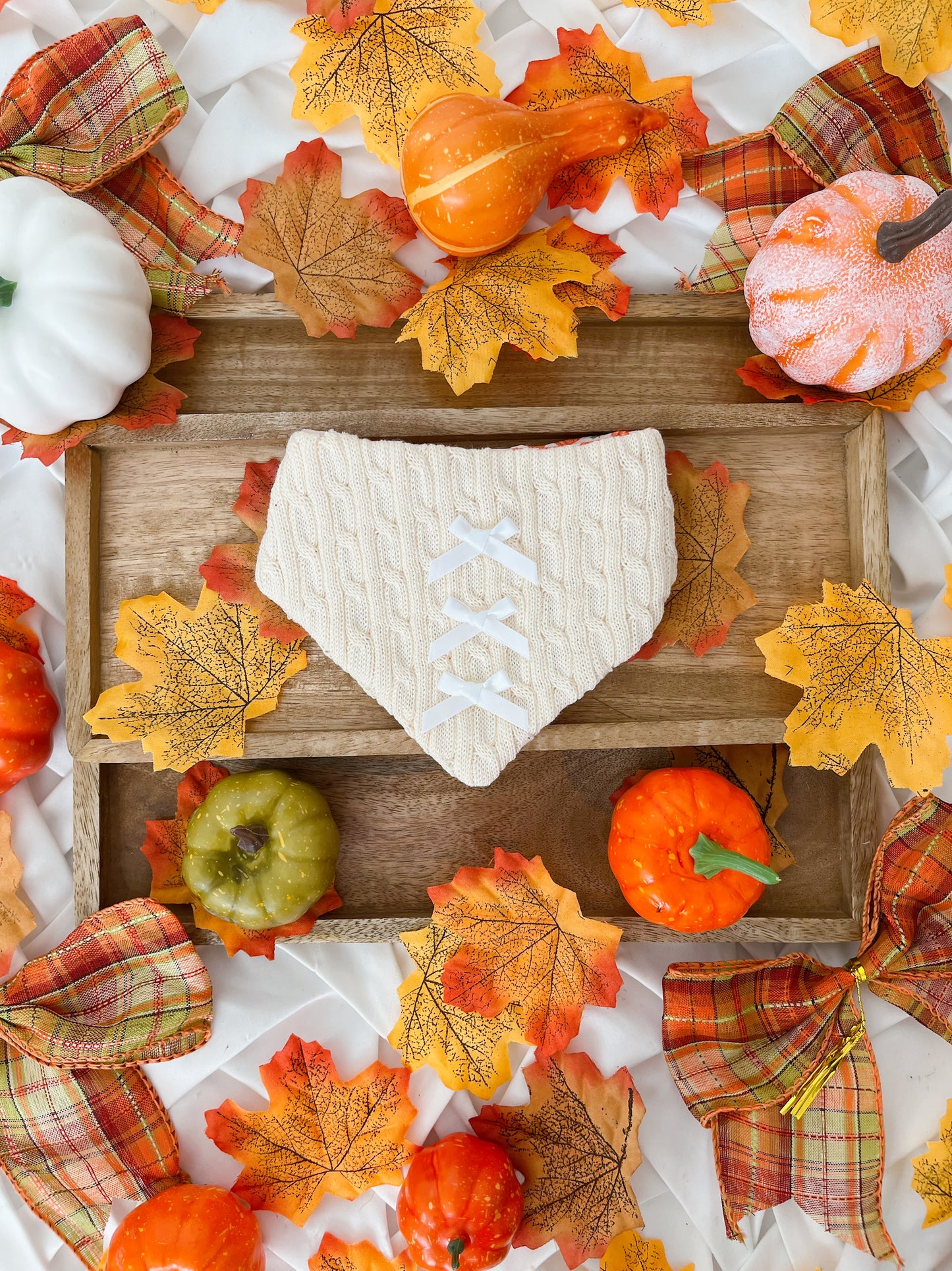Autumn is Calling - 2 in 1 Pumpkin and Cream Knit Bandana