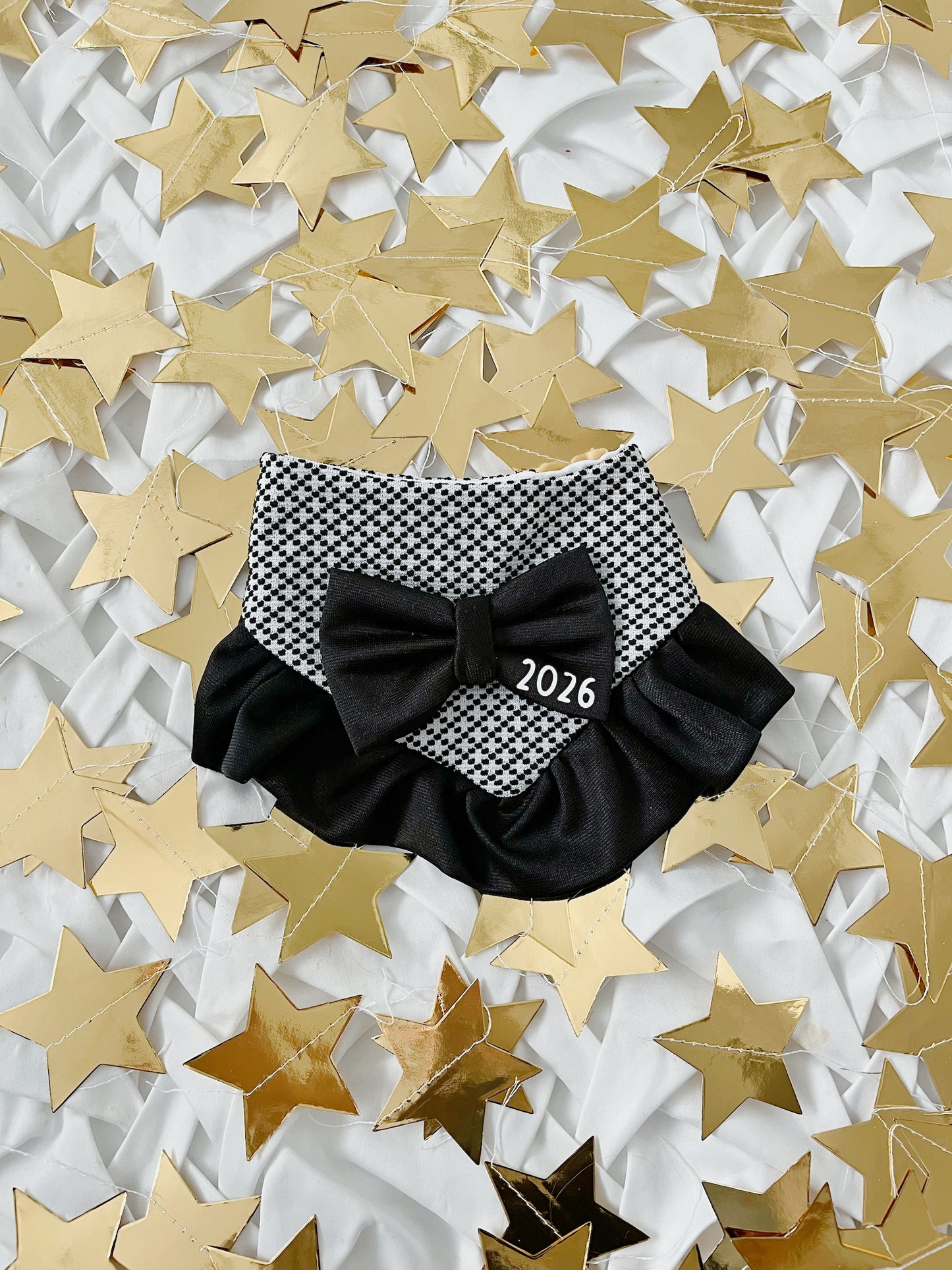 New Year - Black and White Bow and Frill Bandana