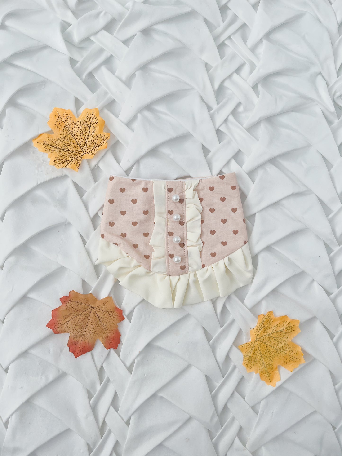 Beige Heart Cream Frill Bandana