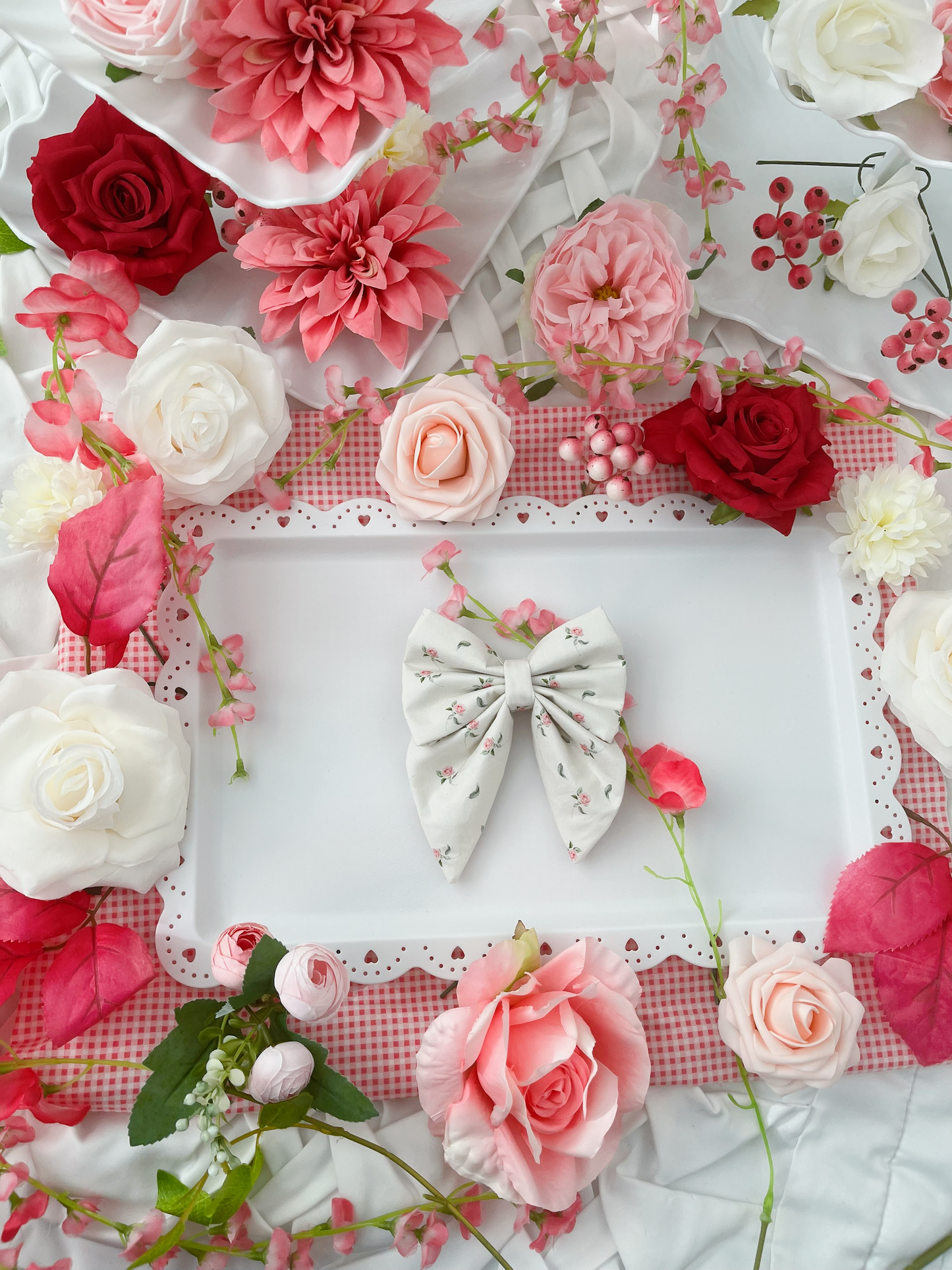 Springtime Sipping - Rose Pattern Bow