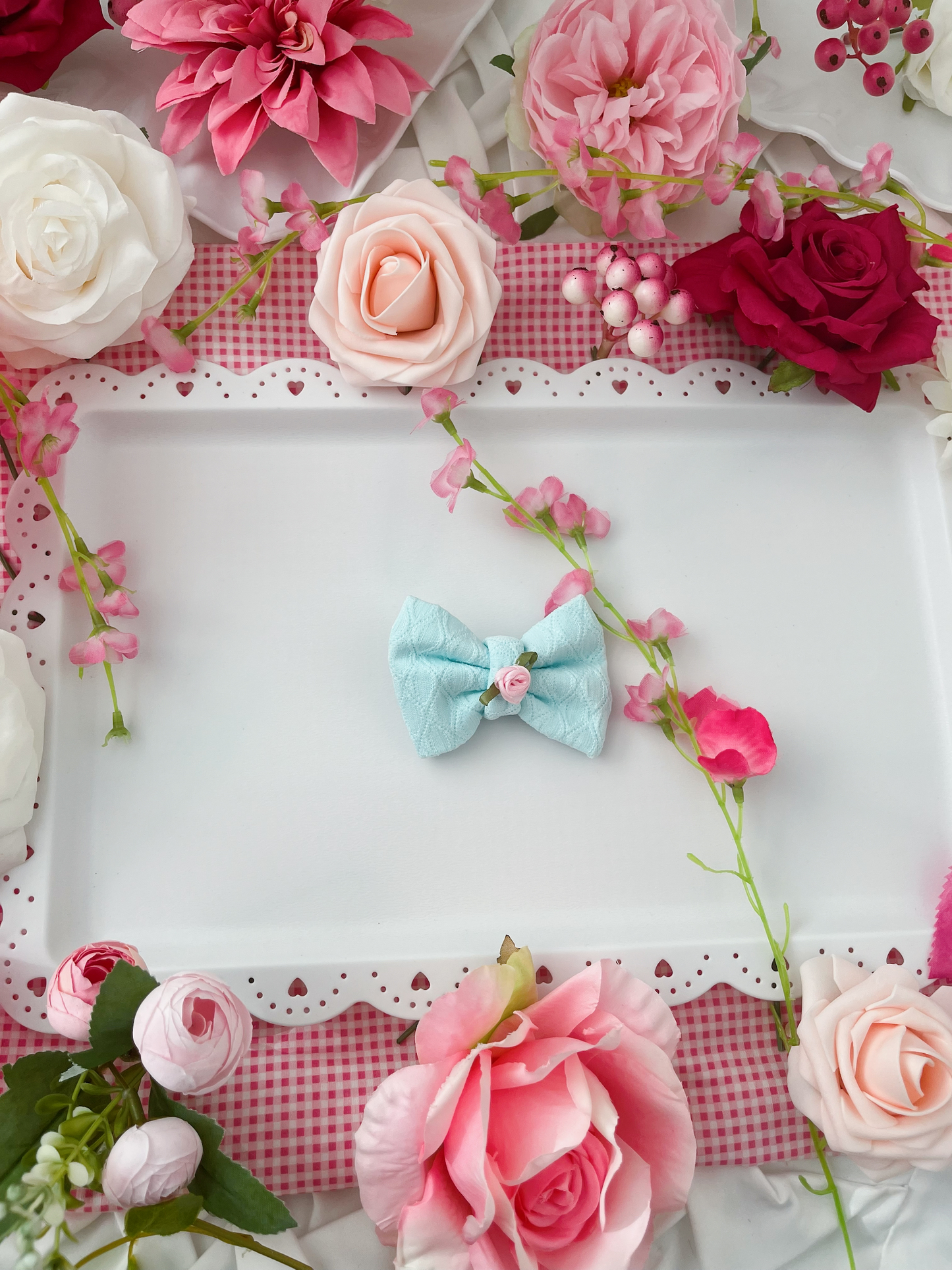Springtime Sipping - Blue Rose Hair Bow