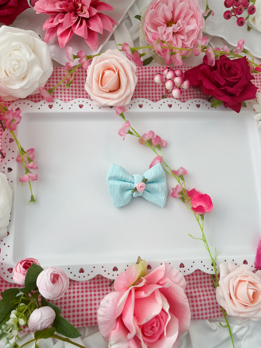 Springtime Sipping - Blue Rose Hair Bow