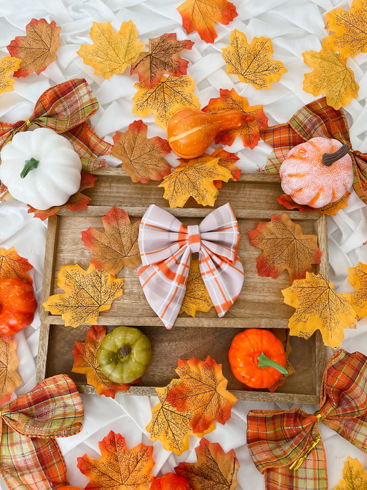 Autumn is calling - Beige and Orange Plaid Bow