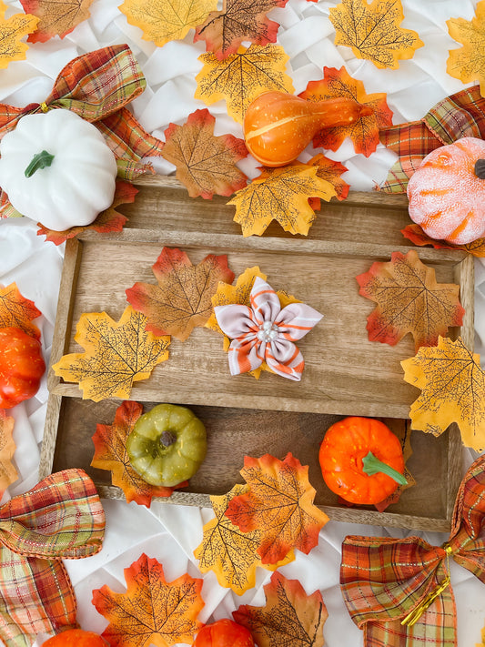 Autumn is Calling - Beige and Orange Plaid Flower Bow