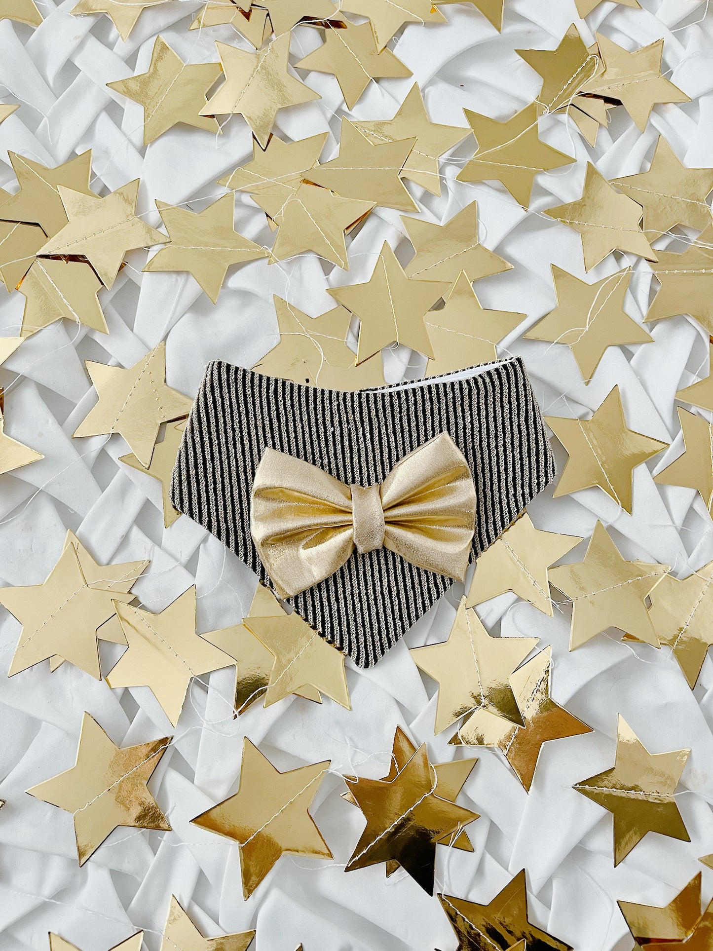 New Year - Gold Knit Stripe Gold Bow Bandana