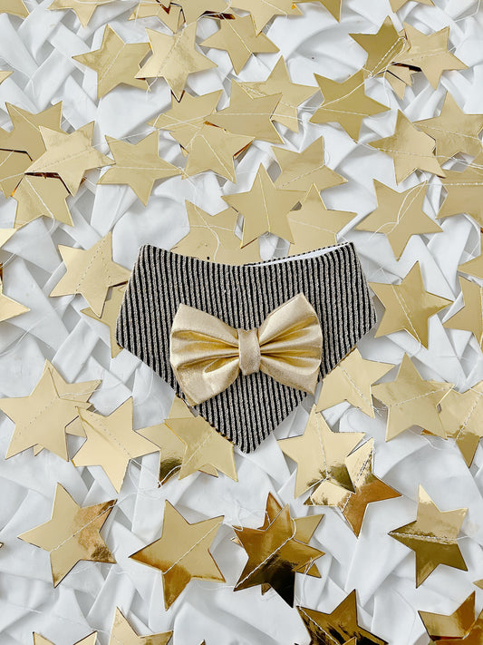 New Year - Gold Knit Stripe Gold Bow Bandana