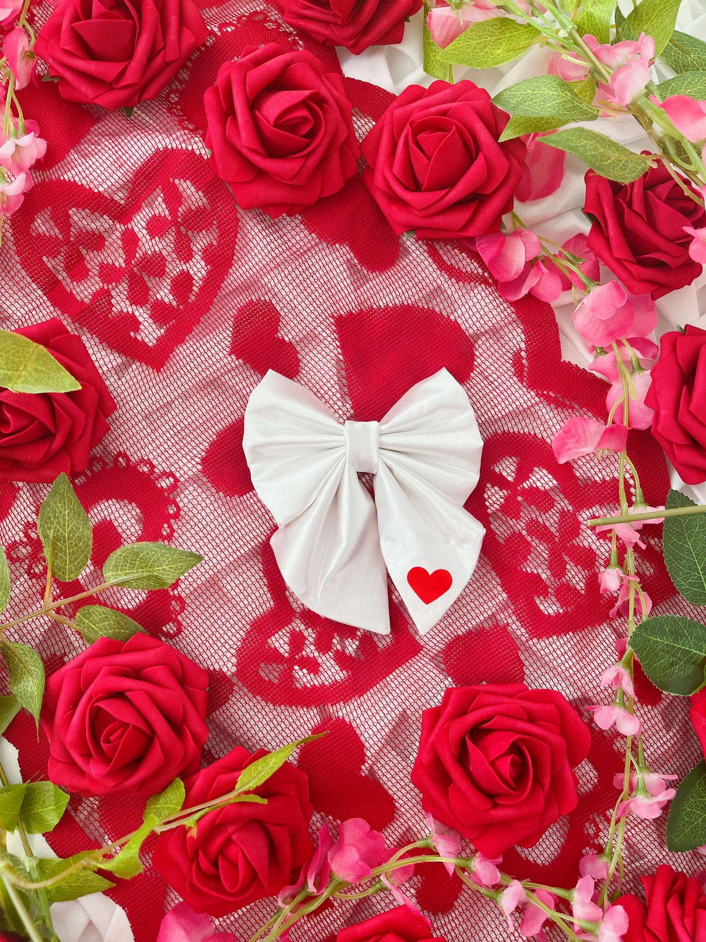 Falling in Love - Cream Satin Heart Bow