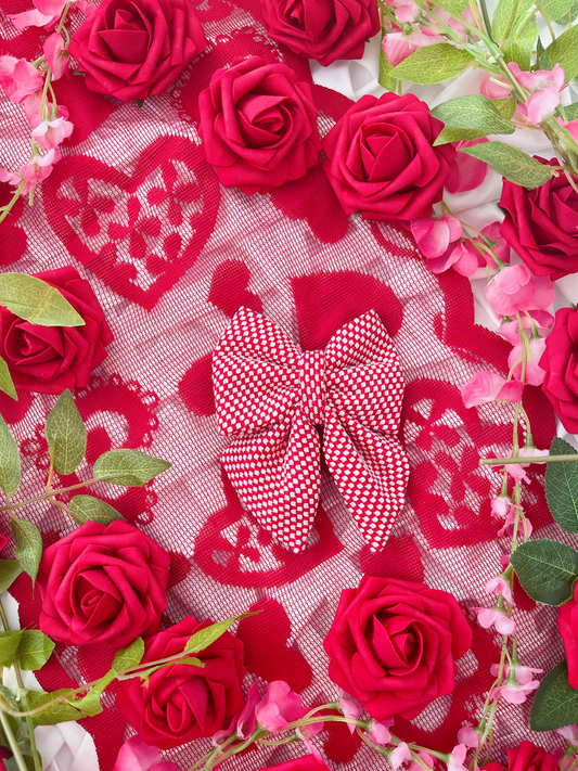 Falling in Love - Red and White Check Pattern Bow